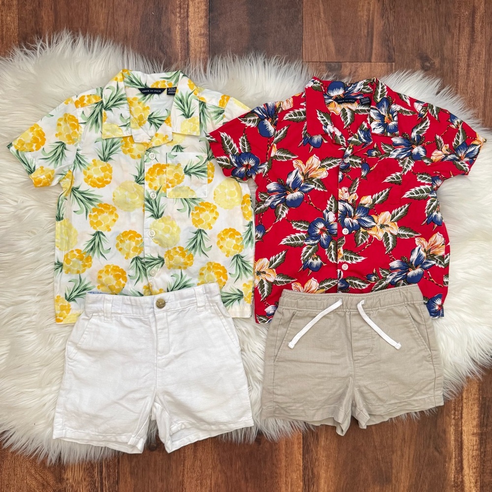 Janie and Jack Hawaiian Short Sleeve Button Down Shirts & Shorts Set